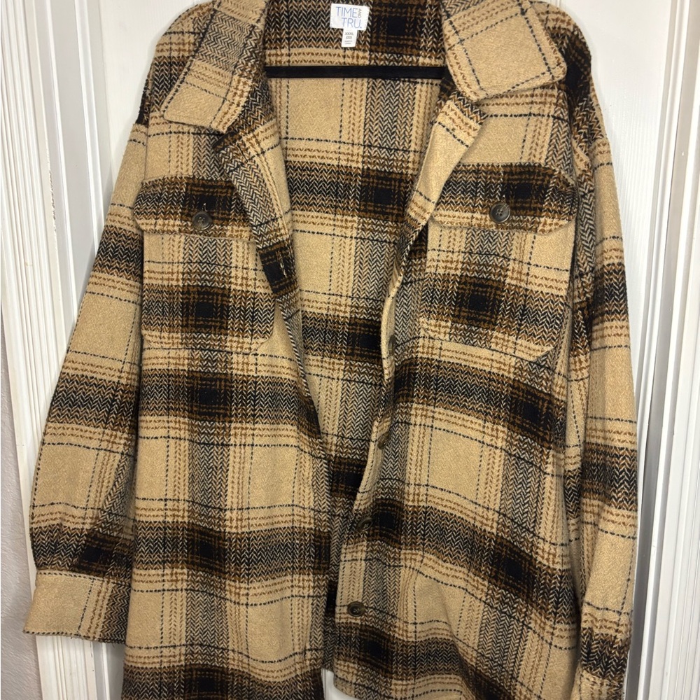 Time and Tru Beige Plaid Utility Jacket